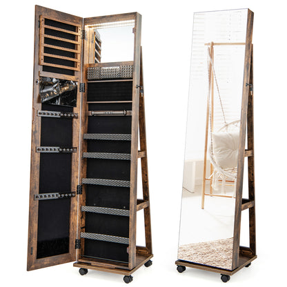 64-Inch Jewelry Armoire with Full-Length Mirror and LED Lights