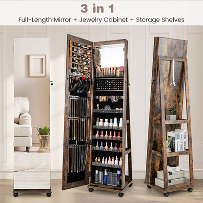 64-Inch Jewelry Armoire with Full-Length Mirror and LED Lights