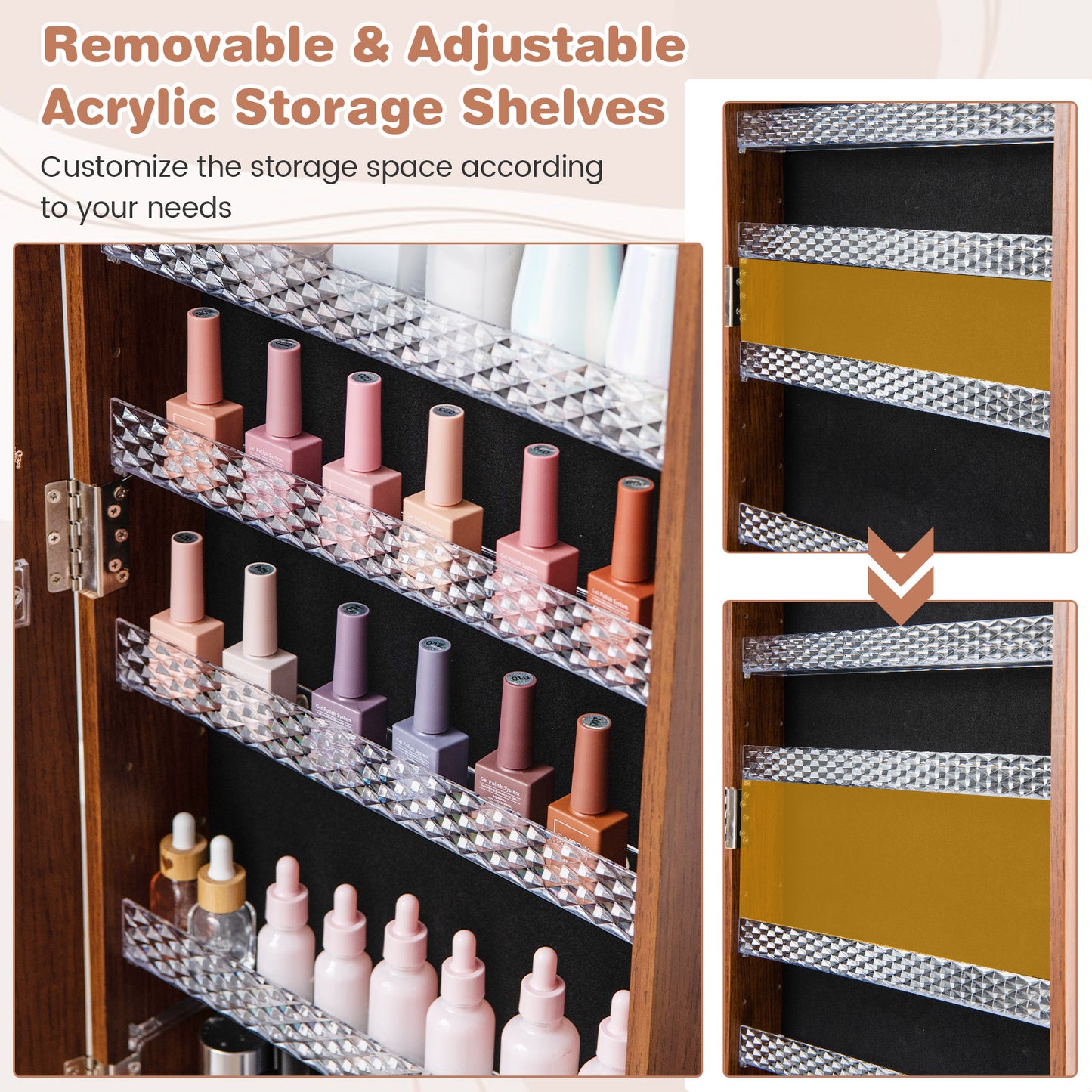 64-Inch Jewelry Armoire with Full-Length Mirror and LED Lights