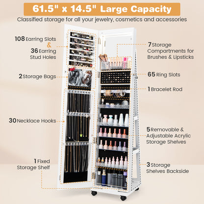 64-Inch Jewelry Armoire with Full-Length Mirror and LED Lights