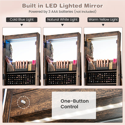 64-Inch Jewelry Armoire with Full-Length Mirror and LED Lights