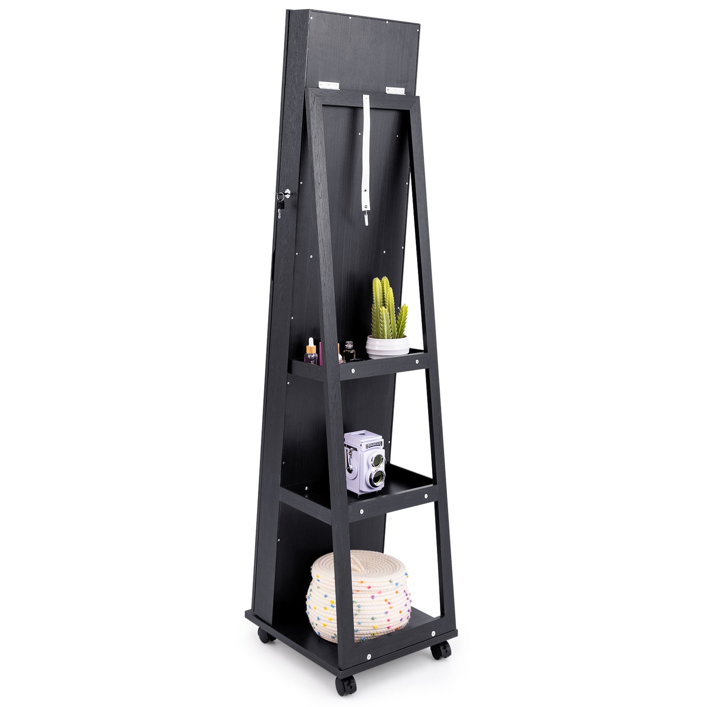 64-Inch Jewelry Armoire with Full-Length Mirror and LED Lights