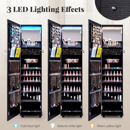 64-Inch Jewelry Armoire with Full-Length Mirror and LED Lights
