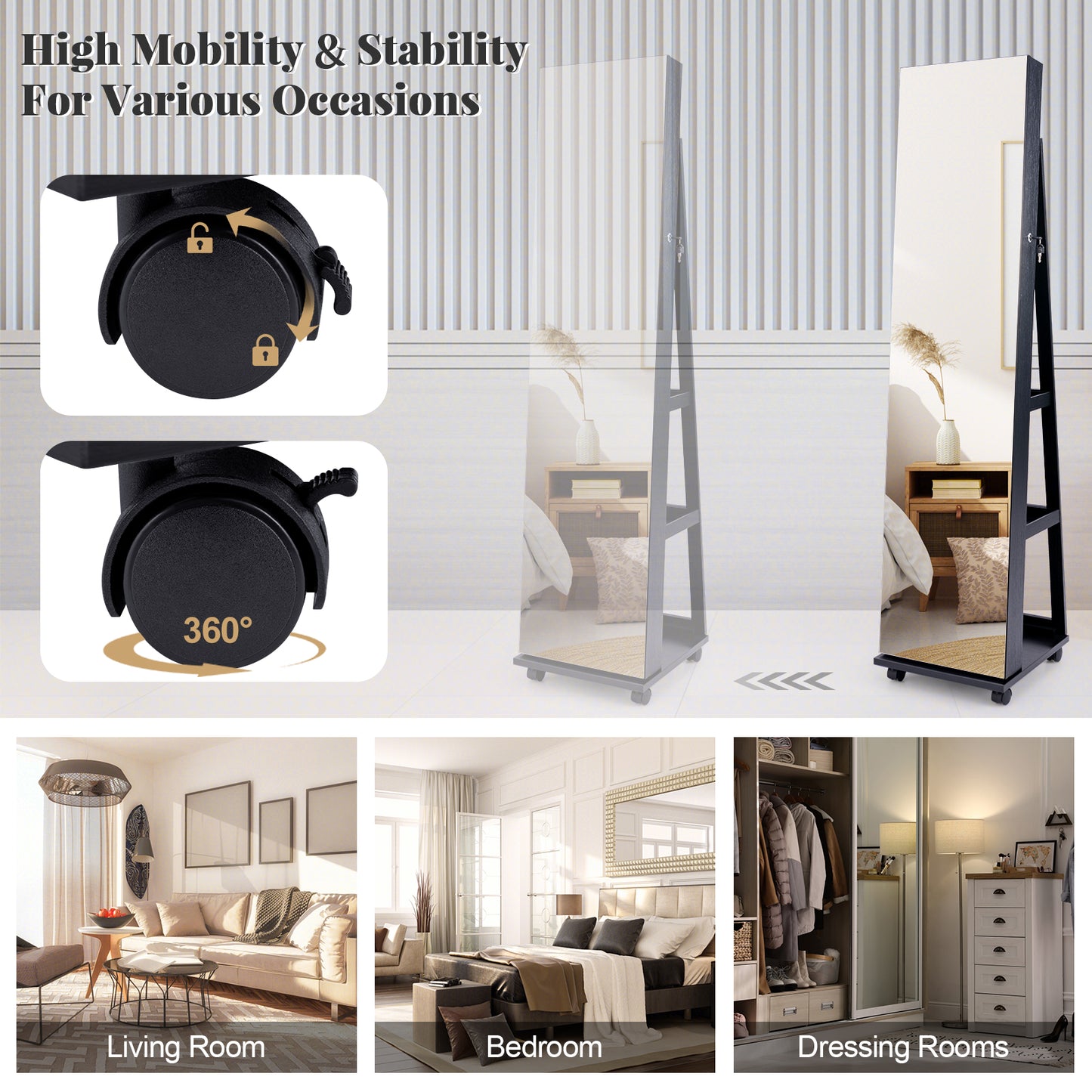 64-Inch Jewelry Armoire with Full-Length Mirror and LED Lights