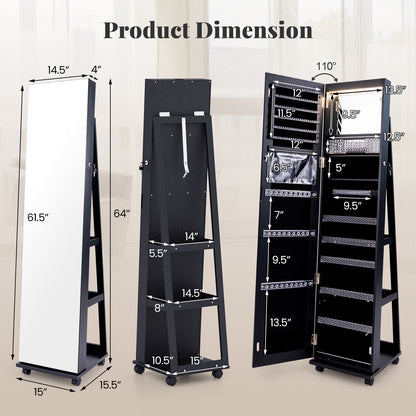 64-Inch Jewelry Armoire with Full-Length Mirror and LED Lights