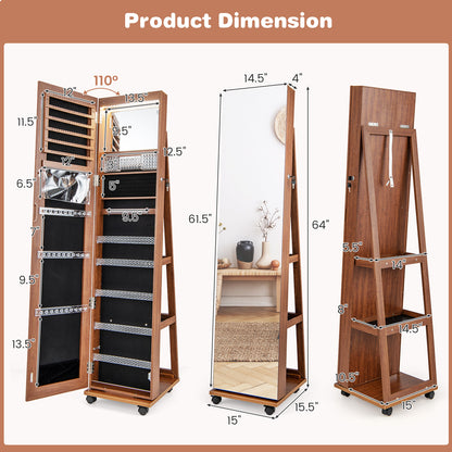64-Inch Jewelry Armoire with Full-Length Mirror and LED Lights