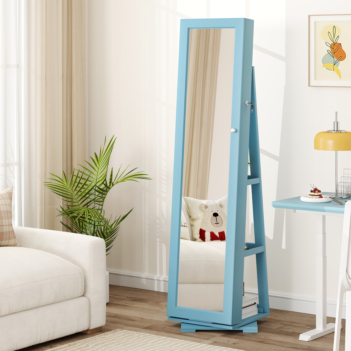 Jewelry Armoire with Full-Length Mirror and 360° Rotation