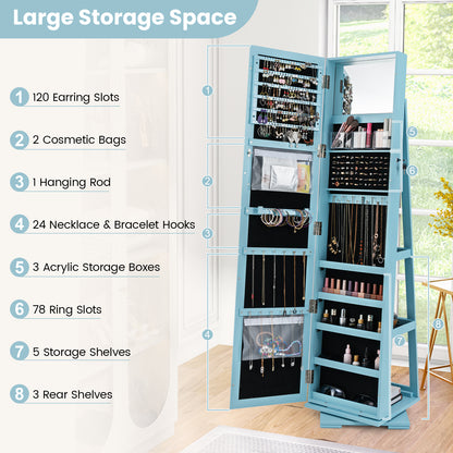 Jewelry Armoire with Full-Length Mirror and 360° Rotation