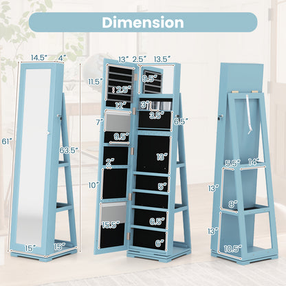 Jewelry Armoire with Full-Length Mirror and 360° Rotation