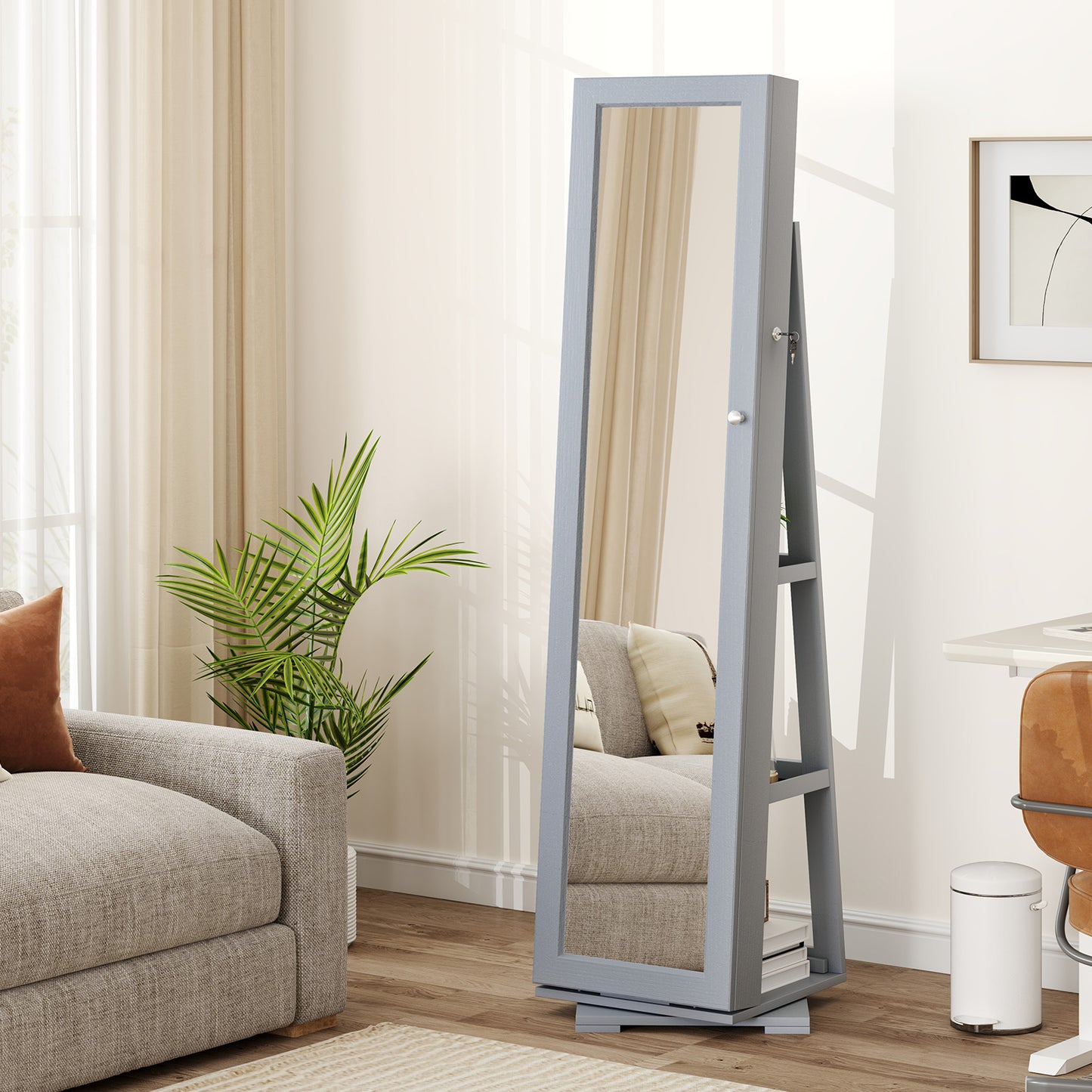 Jewelry Armoire with Full-Length Mirror and 360° Rotation