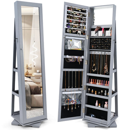 Jewelry Armoire with Full-Length Mirror and 360° Rotation