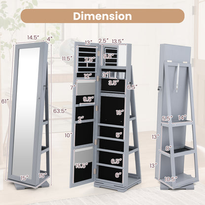 Jewelry Armoire with Full-Length Mirror and 360° Rotation