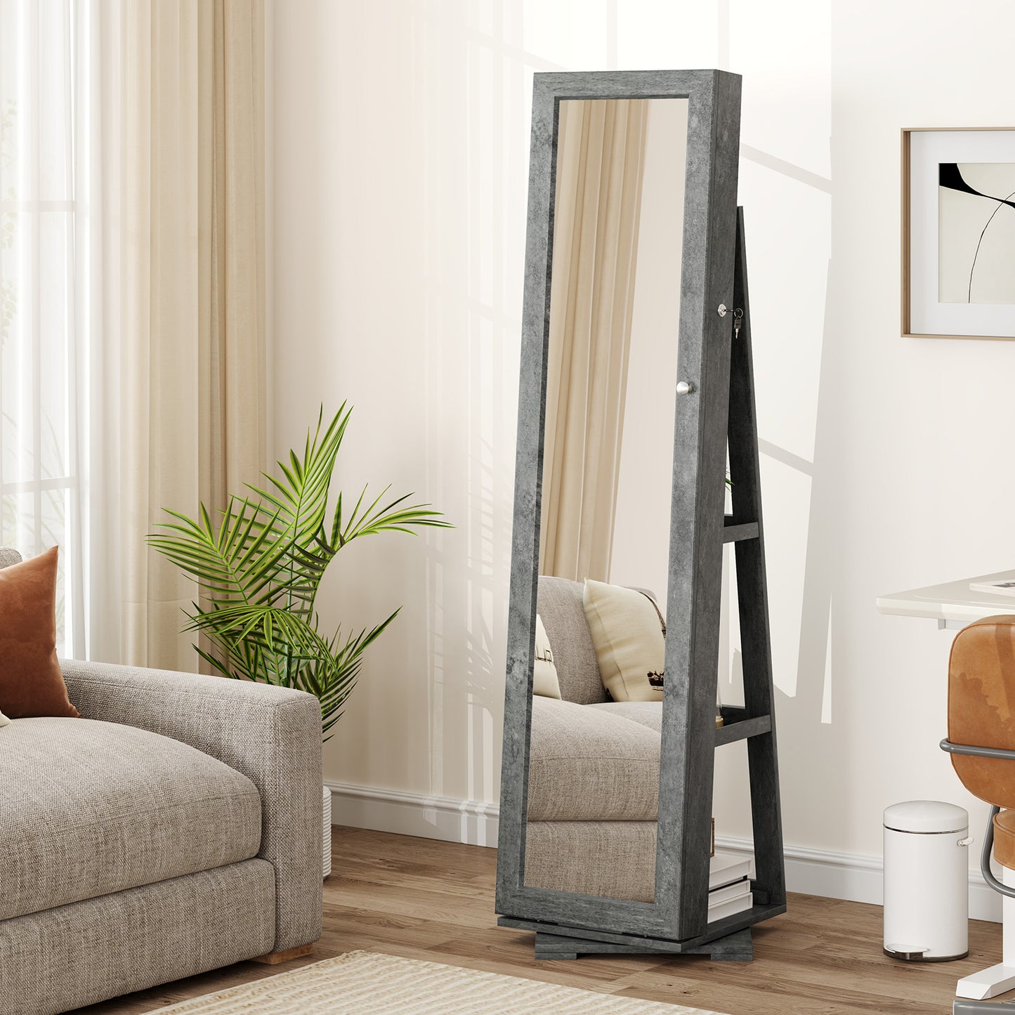 Jewelry Armoire with Full-Length Mirror and 360° Rotation