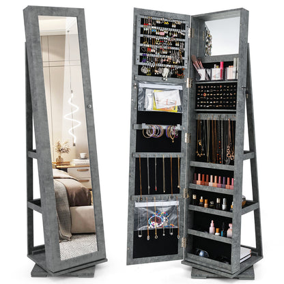 Jewelry Armoire with Full-Length Mirror and 360° Rotation