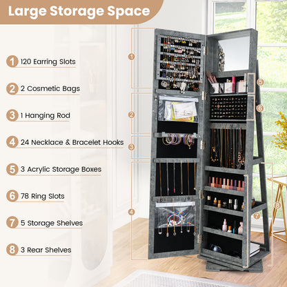 Jewelry Armoire with Full-Length Mirror and 360° Rotation