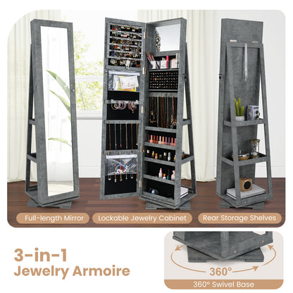 Jewelry Armoire with Full-Length Mirror and 360° Rotation