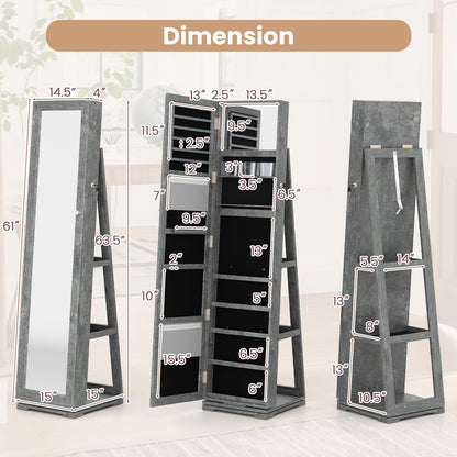 Jewelry Armoire with Full-Length Mirror and 360° Rotation