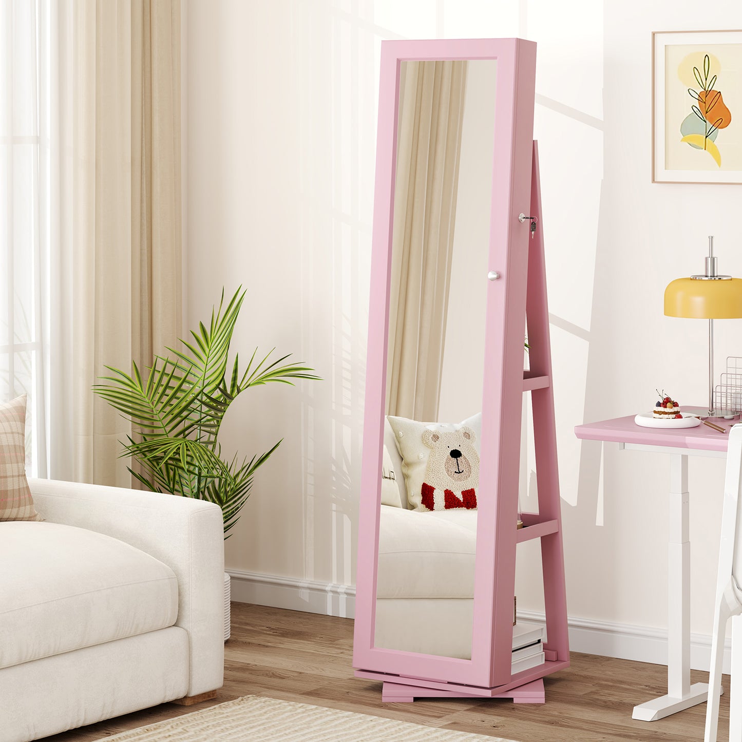 Jewelry Armoire with Full-Length Mirror and 360° Rotation