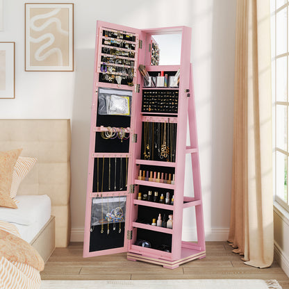Jewelry Armoire with Full-Length Mirror and 360° Rotation