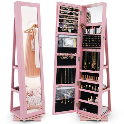 Jewelry Armoire with Full-Length Mirror and 360° Rotation