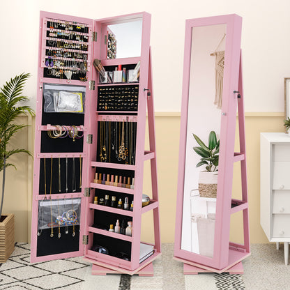 Jewelry Armoire with Full-Length Mirror and 360° Rotation