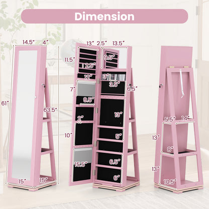 Jewelry Armoire with Full-Length Mirror and 360° Rotation