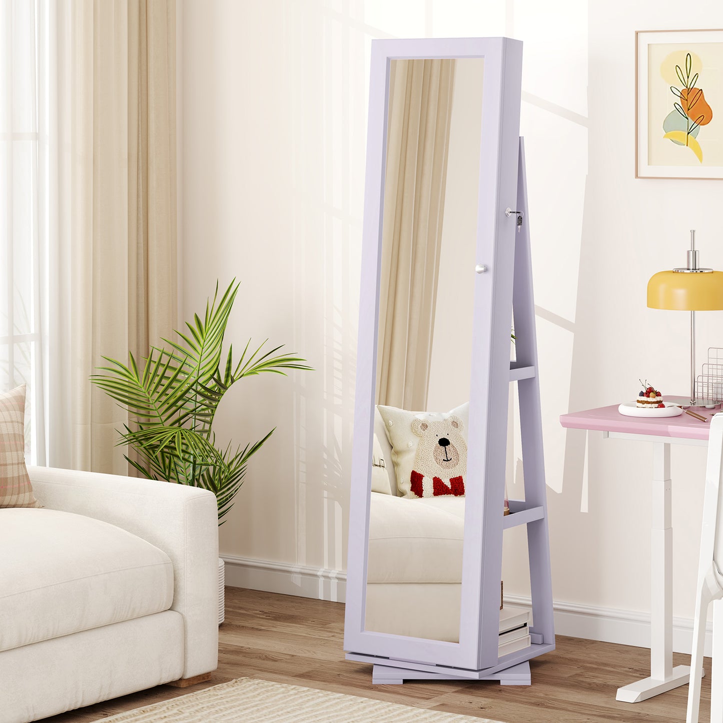 Jewelry Armoire with Full-Length Mirror and 360° Rotation