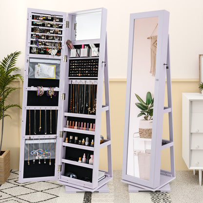 Jewelry Armoire with Full-Length Mirror and 360° Rotation