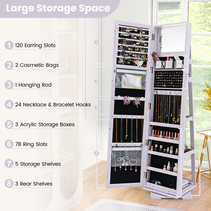 Jewelry Armoire with Full-Length Mirror and 360° Rotation