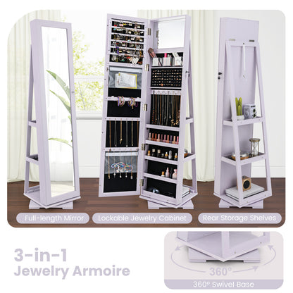 Jewelry Armoire with Full-Length Mirror and 360° Rotation