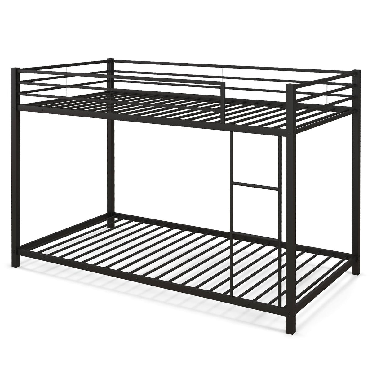 Low Profile Twin Over Twin Metal Bunk Bed with Full-length Guardrails