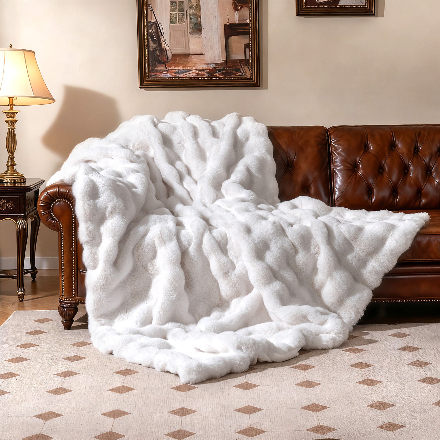 Faux Rabbit Fur Throw Blanket 60x80 Double-Sided Plush