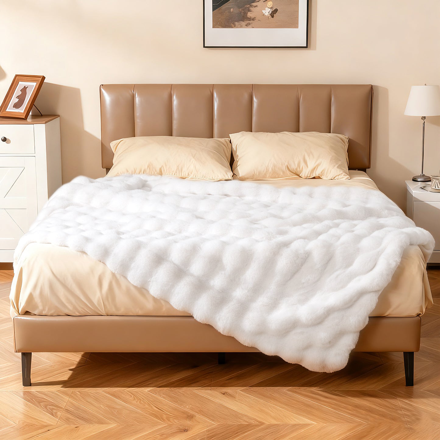 Faux Rabbit Fur Throw Blanket 60x80 Double-Sided Plush