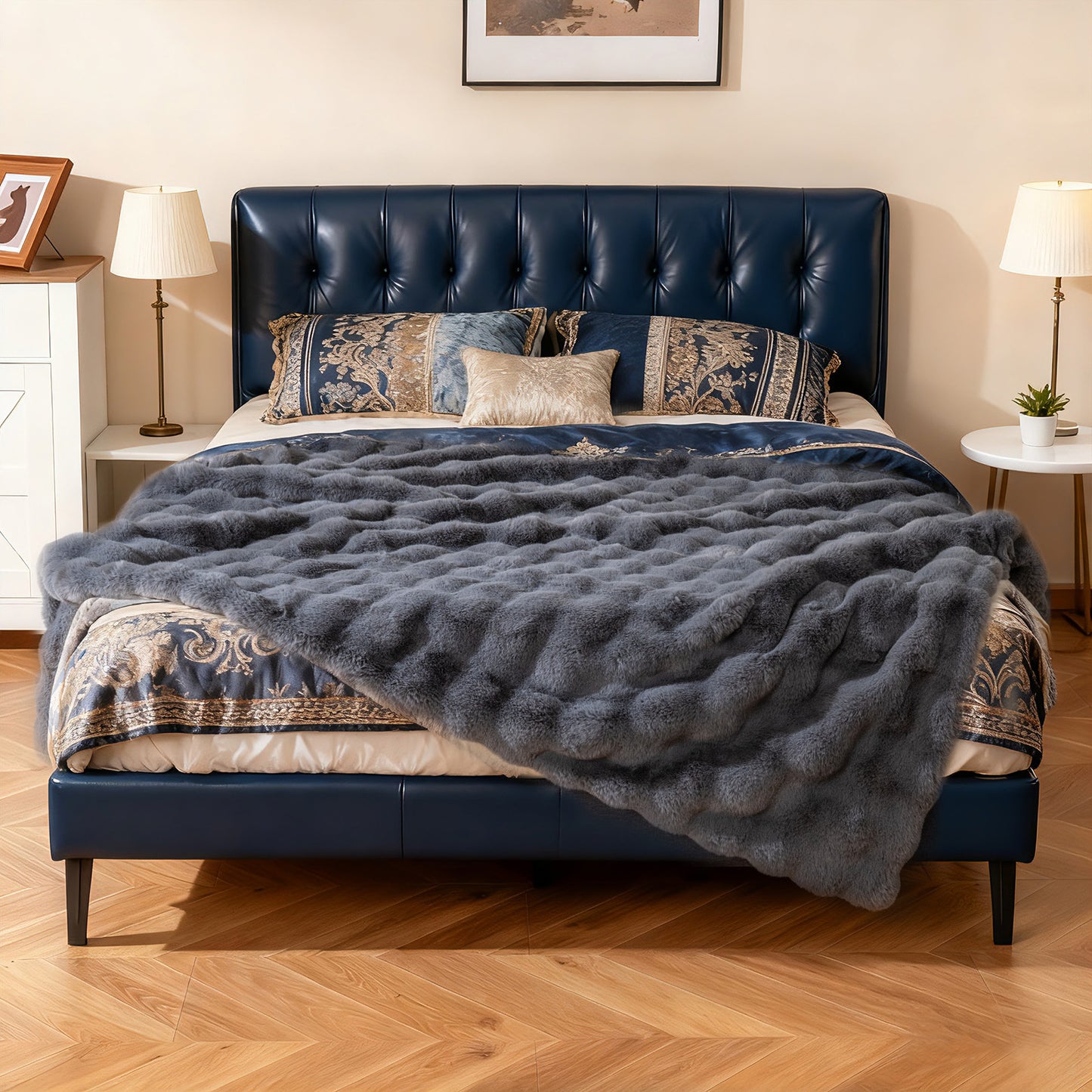 Faux Rabbit Fur Throw Blanket 60x80 Double-Sided Plush