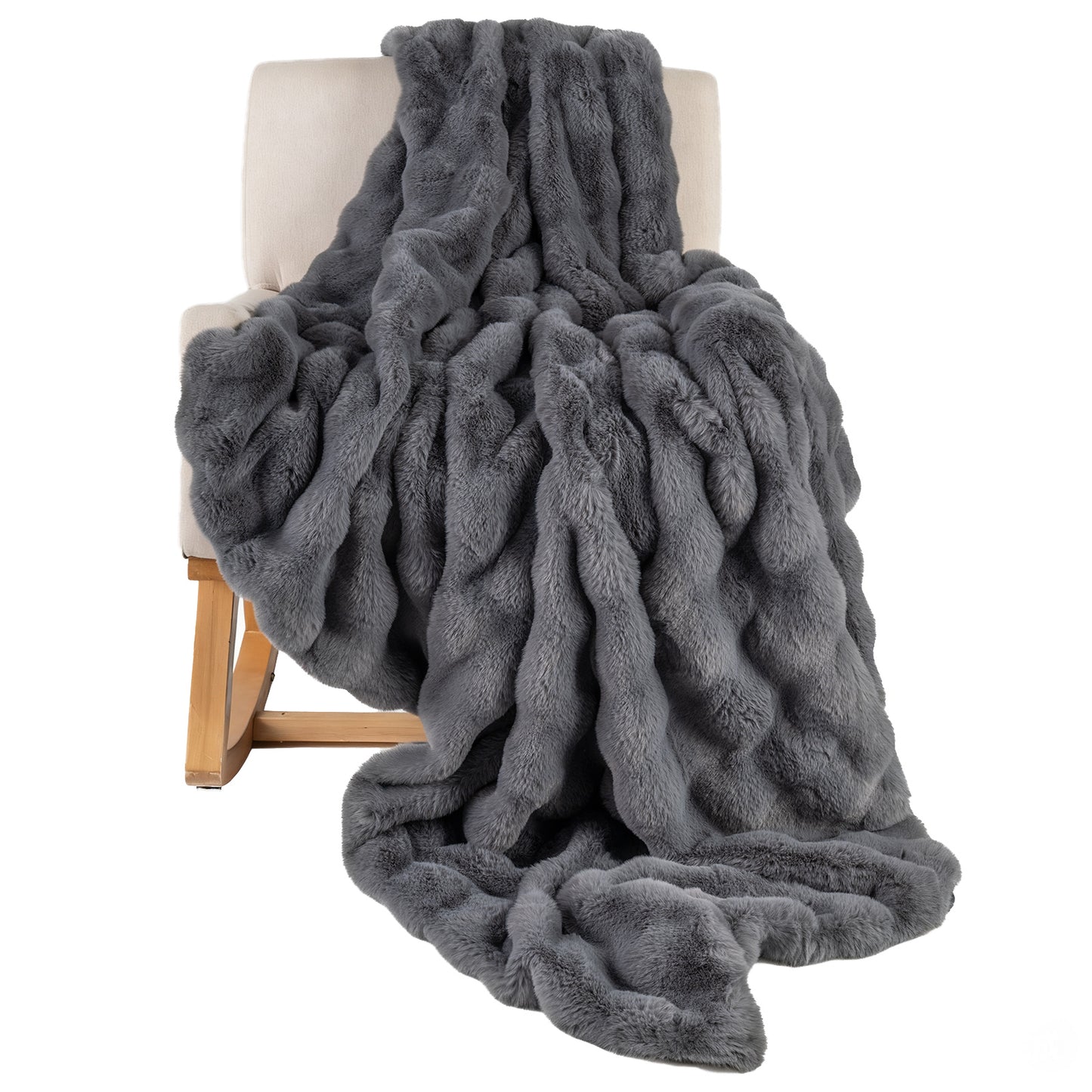 Faux Rabbit Fur Throw Blanket 60x80 Double-Sided Plush