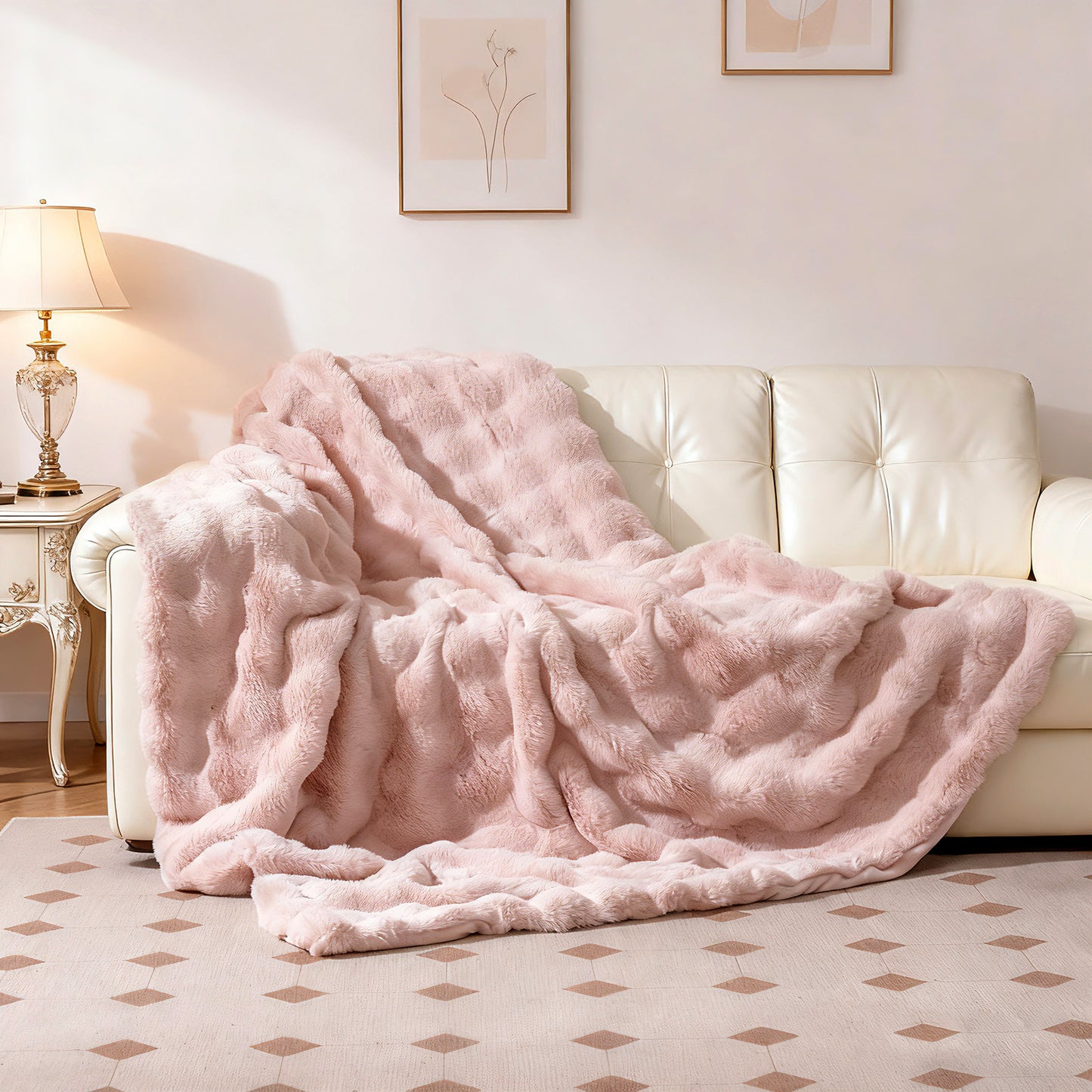 Faux Rabbit Fur Throw Blanket 60x80 Double-Sided Plush