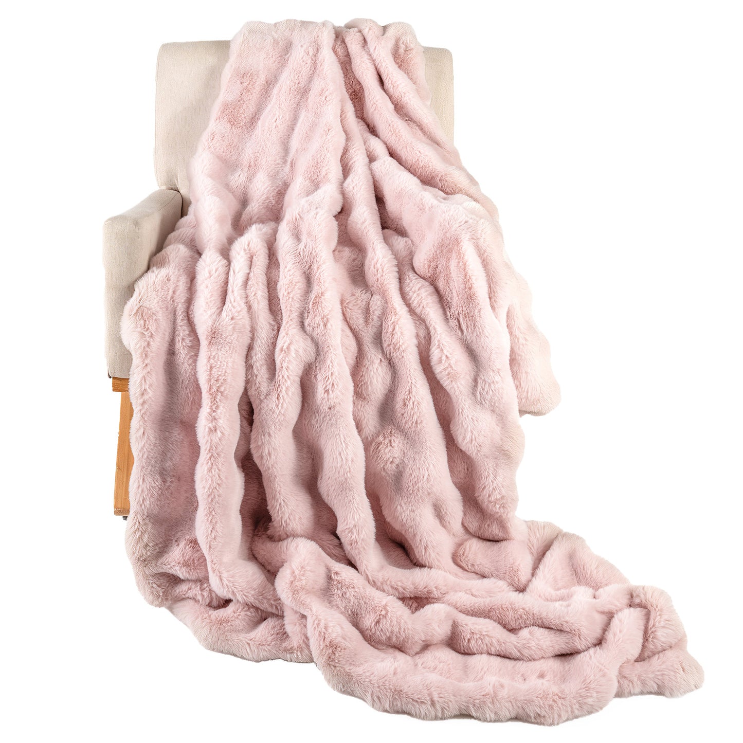 Faux Rabbit Fur Throw Blanket 60x80 Double-Sided Plush