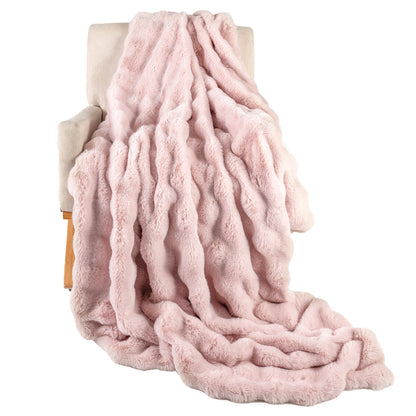 Faux Rabbit Fur Throw Blanket 60x80 Double-Sided Plush