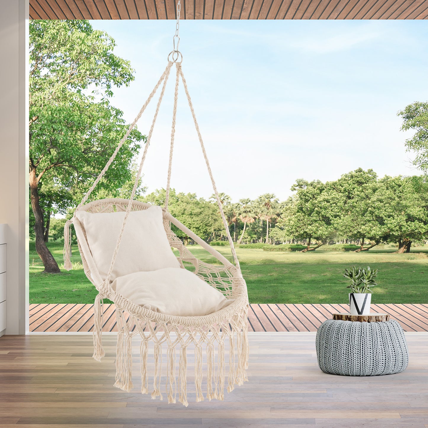 Hanging Hammock Chair with Cushions and Rope Chain