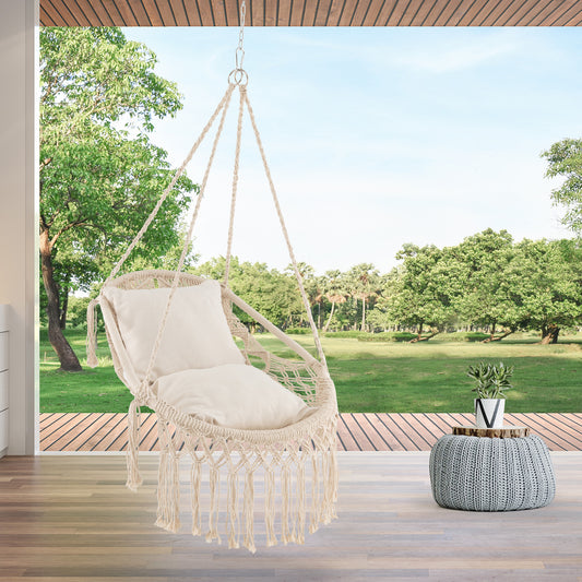 Hanging Hammock Chair with Cushions and Rope Chain