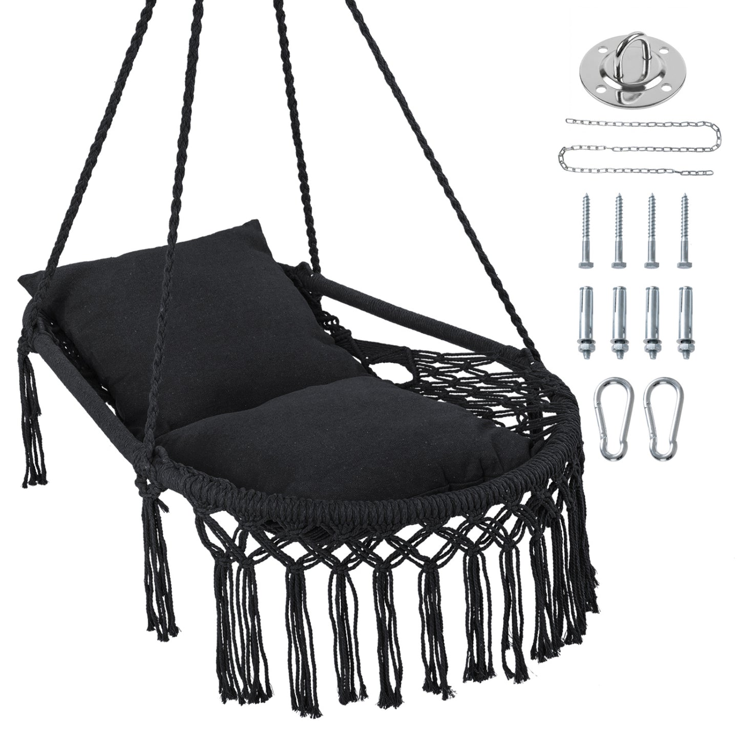Macrame Swing Chair with Removable Cushions