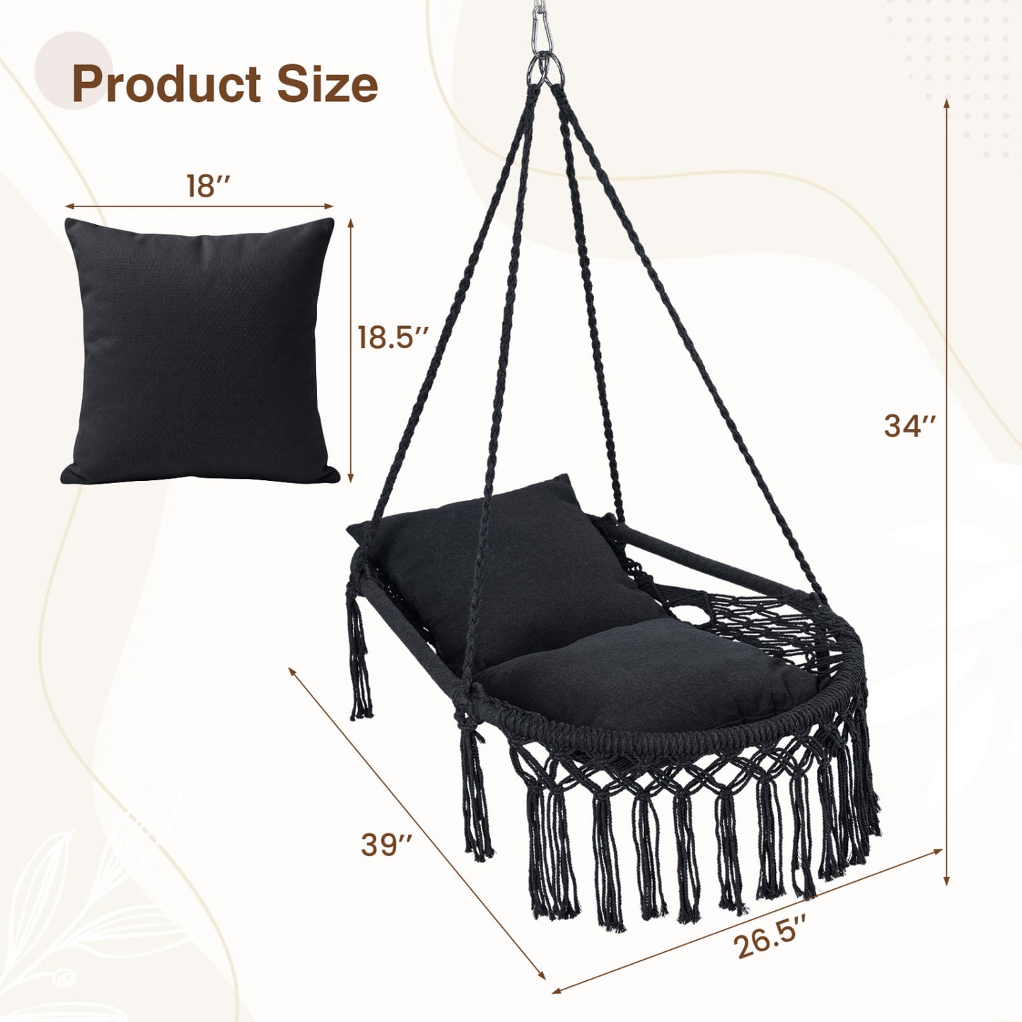 Macrame Swing Chair with Removable Cushions