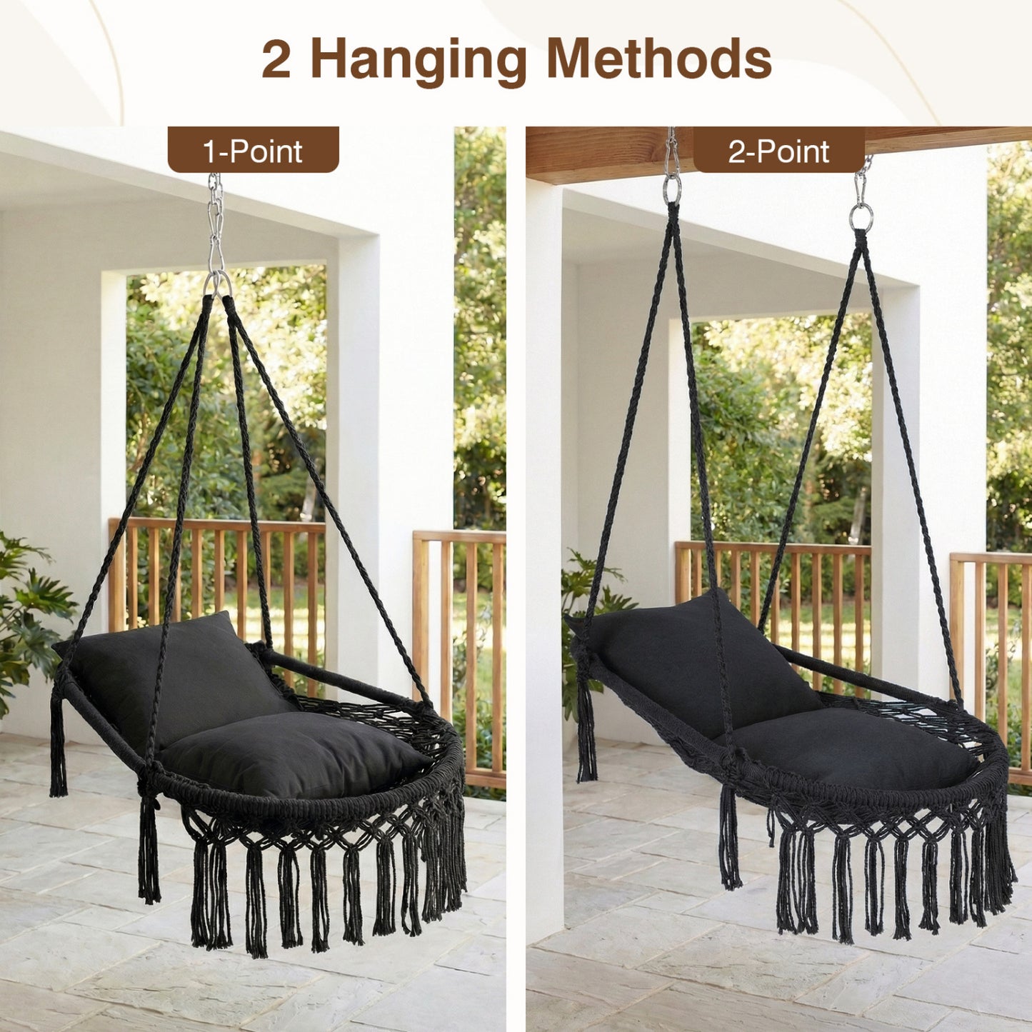 Macrame Swing Chair with Removable Cushions