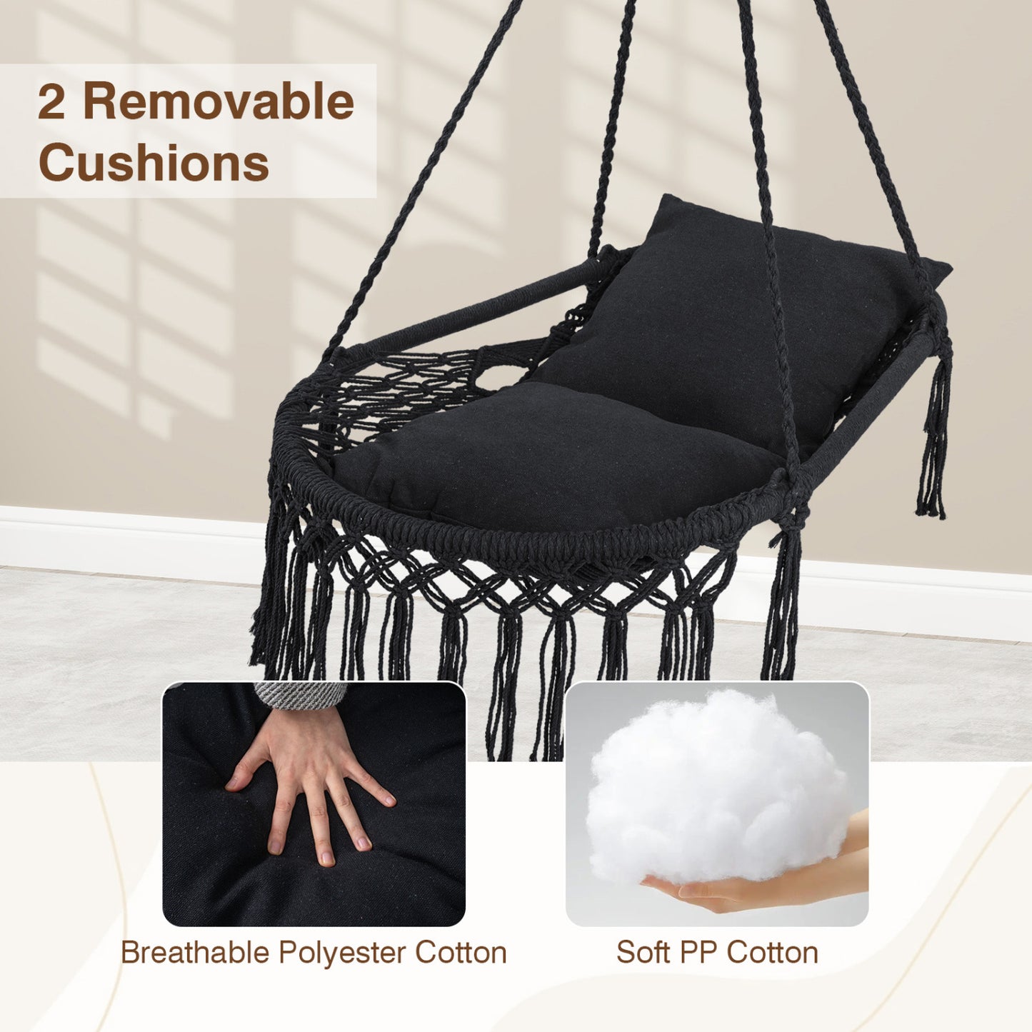 Macrame Swing Chair with Removable Cushions