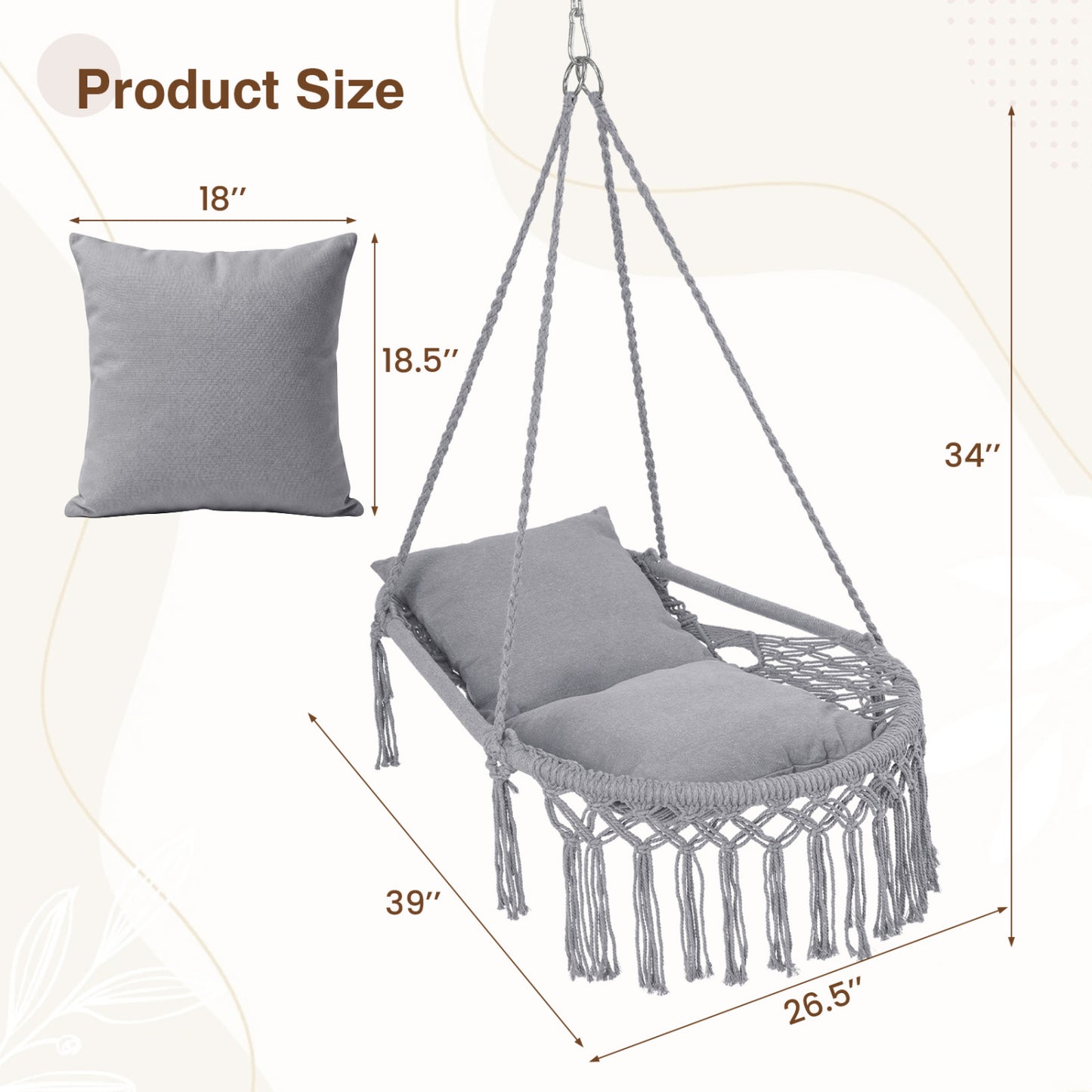Macrame Swing Chair with Removable Cushions
