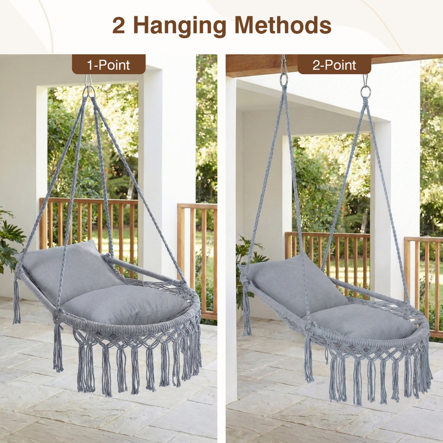 Macrame Swing Chair with Removable Cushions