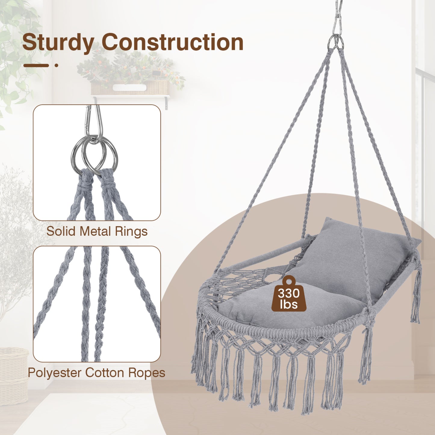 Macrame Swing Chair with Removable Cushions