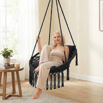 Macrame Swing Chair with Removable Cushions