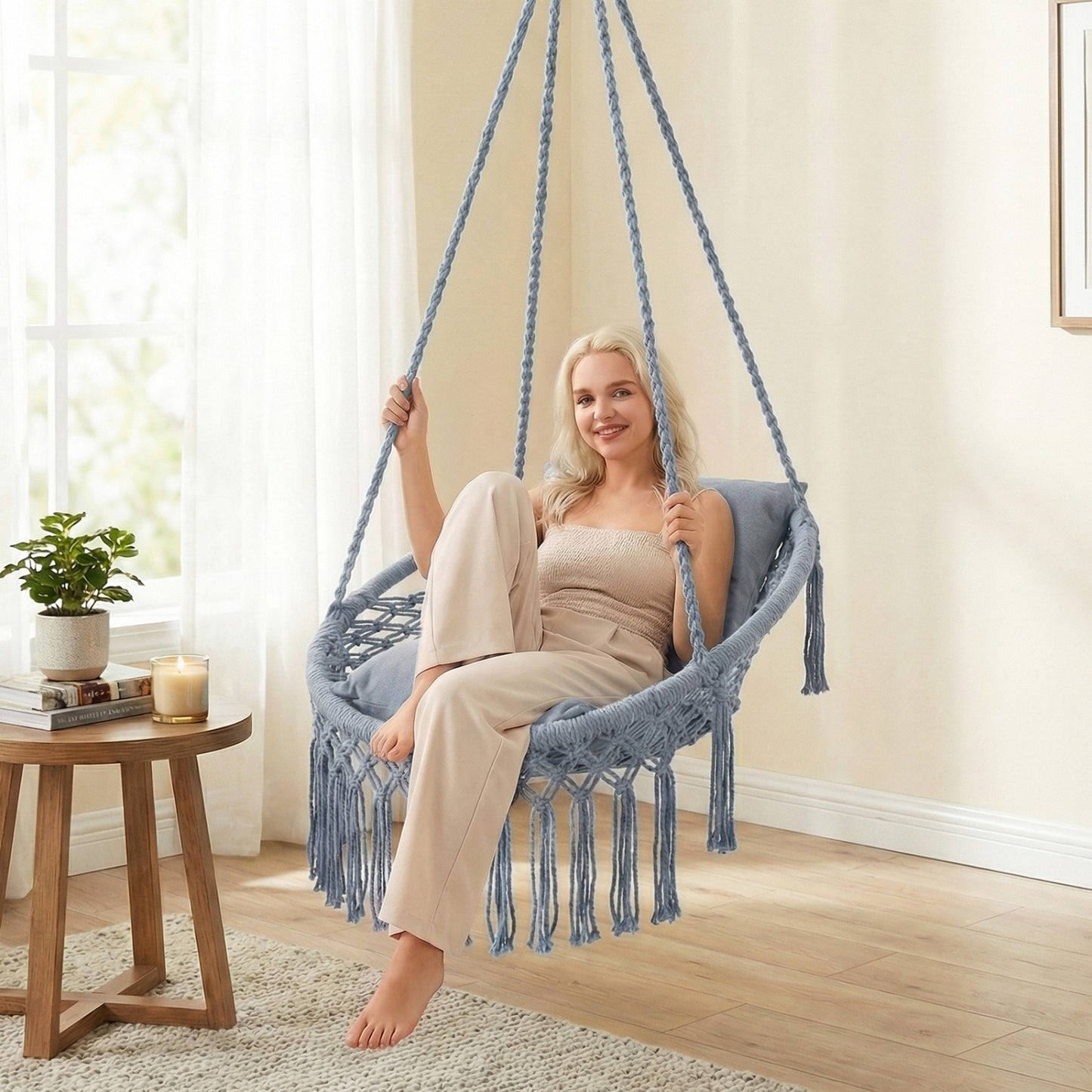 Macrame Swing Chair with Removable Cushions