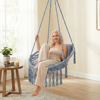 Macrame Swing Chair with Removable Cushions